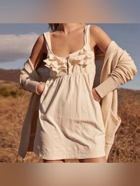Free People FP Beach Valley Cream Ruffle Front Mini Dress Medium